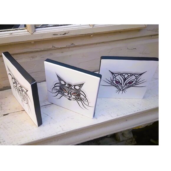 Tribal Cats (3 Panels) Original Art Giclee Canvas Wrap Prints - Picture 2 of 9